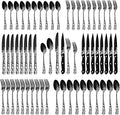 Stapava 48-Piece Black Silverware Set with Steak Knives, Stainless Steel Cutlery Flatware Set for 8, Utensil Sets Include Forks Spoons and Knives for Home Kitchen, Mirror Polished, Dishwasher Safe