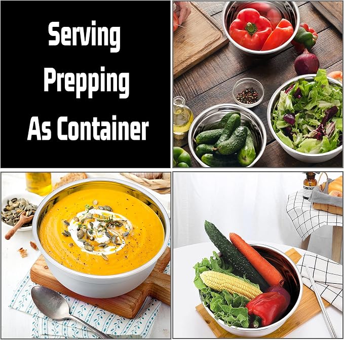 P&P CHEF Stainless Steel Mixing Bowls With Lids, Set of 6, Black | Salad Nesting Mixing Bowls & Fitting Lids & Non-Slip Silicone Bottom, Ideal for Mixing, Storing, Size 0.7/1/1.5/2.5/3/4.6 Qt