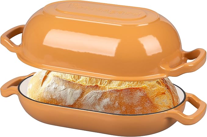 VORRINGARD Enameled Cast Iron Sourdough Bread Oven, Dutch Oven, Loaf Cast Iron Bread Pan for Homemade Bread Baking, Meatloaf Pan with Lid, 5QT, Yellow
