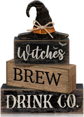 Lineshading 4 Pcs Halloween Witch Wood Block Signs, Tiered Tray Decor | Rustic Wooden Blocks with Witches Brew Theme, Distressed Farmhouse Style for Tabletop, Fall Party Home Decoration