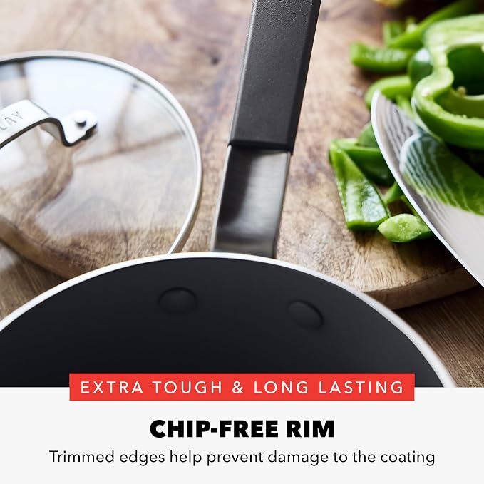 GreenPan x Bobby Flay 2.5QT Ceramic Nonstick Saucepan with Glass Lid, Black | PFAS-Free Diamond Ceramic Nonstick Chef Pan, Silicone Handle, Induction & All Stovetop Compatible, Dishwasher and Oven Safe