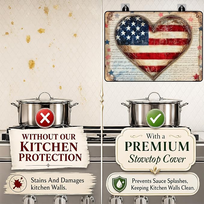 Patriotic Electric Stove Top Cover | Heat Resistant Glass Cooktop Protector for Kitchen Ceramic Countertops, Multiuse Stove Cover and Dish Drying Mat