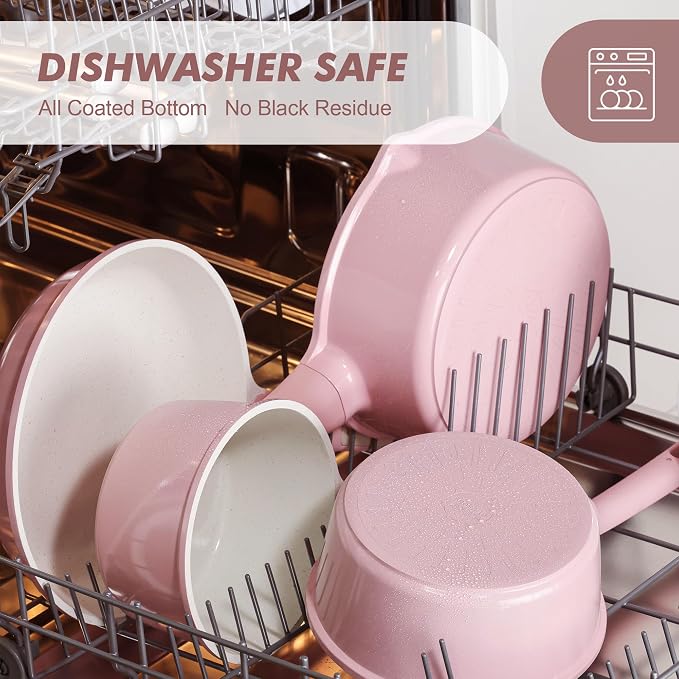 SENSARTE Ceramic Nonstick Saucepan with Double Pouring Spout, 3QT, Pink | Cooking Pot with Stay Cool Handle, Induction Compatible, Ceramic Coating, PFOA/PFAS/PTFE Free