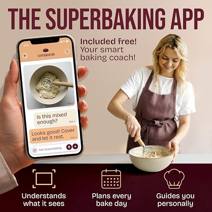 Superbaking 12" Danish Dough Whisk for Bread Mixing | Single Eye Design, Sourdough Bread Baking, Ergonomic Wooden Handle, Bread Making Tools
