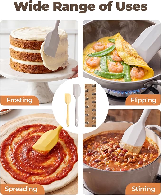 Bake Choice 2 Pieces Silicone Spatula Set, Premium Steel Core | Heat Resistant Up to 600℉, Food Grade BPA Free Rubber Spatula Set, Cooking & Mixing, Non-Scratch for Non-Stick Cookware