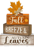 Lineshading 4 Pcs Wooden Fall Block Signs Farmhouse Tabletop Decor | Rustic Home Accent for Tiered Trays, Autumn Leaves Theme, Stacked Design for Seasonal Display, Harvest Lettering