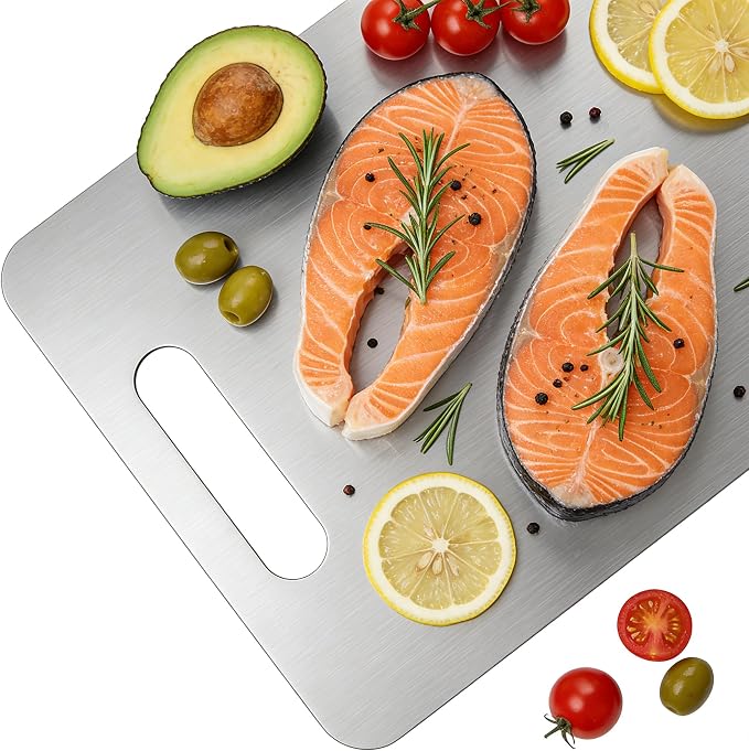 Large Stainless Steel Cutting Board 18"x13", 1.5mm Thick Heavy Duty Large Rectangular Kitchen Board with Handle, Double Sided for Meat Vegetable Fruit