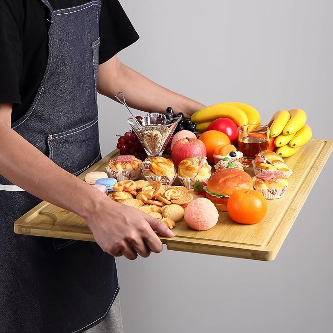 30 Inch Extra Large Bamboo Cutting Board for Kitchen, Stove Top Cover Wood Chopping Board with Handle and Juice Groove, Noodle Board, Meat Carving, and Charcuterie Board, 30 x 20 Inch