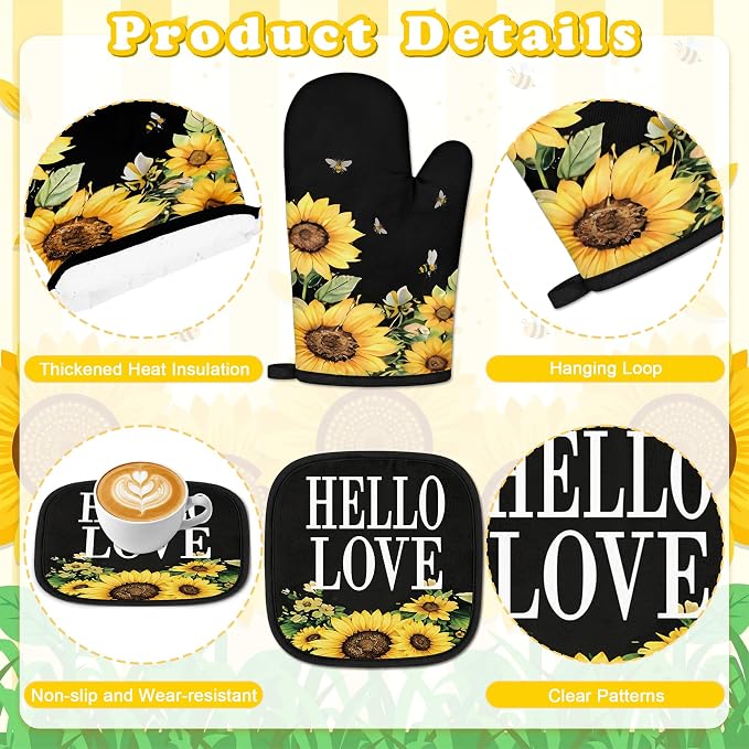 Tieshankao 10Pcs Sunflower Kitchen Decor Kitchen Accessories Set | Summer Yellow Towels Oven Mitts Pot Holders Rugs and Mats for Baking Housewarming Cooking Gifts