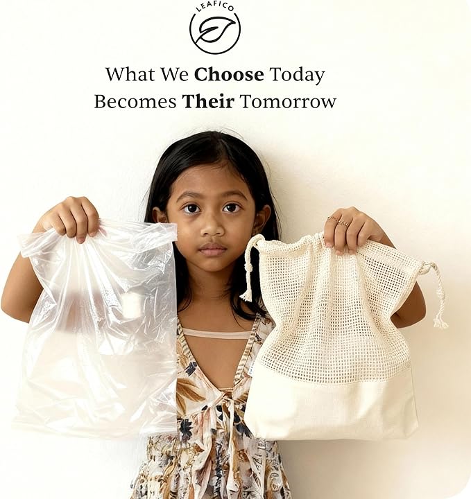 Reusable Produce Bags – 100% Cotton Mesh & Solid Hybrid (XL 14x18 inch 6 Pcs) – Extra Large Bags for Potatoes, Laundry, Toys, Bulk Storage – Washable, Plastic-Free, Breathable, Zero Waste