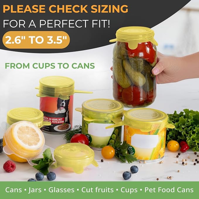 Orblue Silicone Stretch Lids 6-Pack Small for Fresh Food Storage - Seal in Flavors, Keep Food Fresh and Reduce Waste Yellow