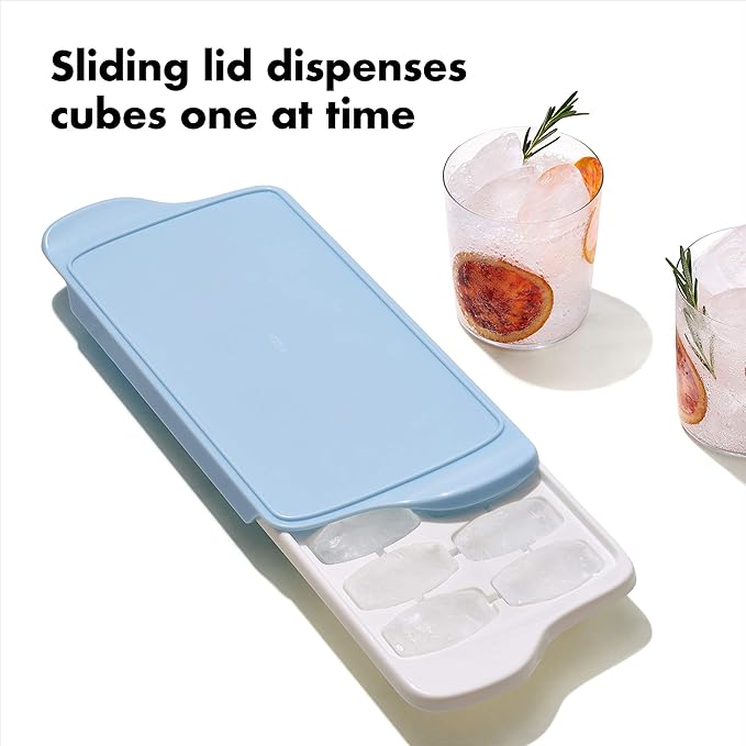 OXO Good Grips Flexible Ice Cube Tray with Lid - 2 Pack, Blue & White | Spill-Proof Lid, Freezer Storage, Kitchen Accessory, Twist To Release, Easy For Stacking, Dishwasher Safe