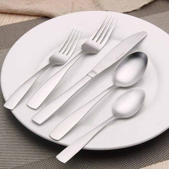 Matte Silverware Set, Satin Finish 20-Piece Stainless Steel Flatware set, Tableware Cutlery Set Service for 4, Utensils for Kitchen, Dishwasher Safe
