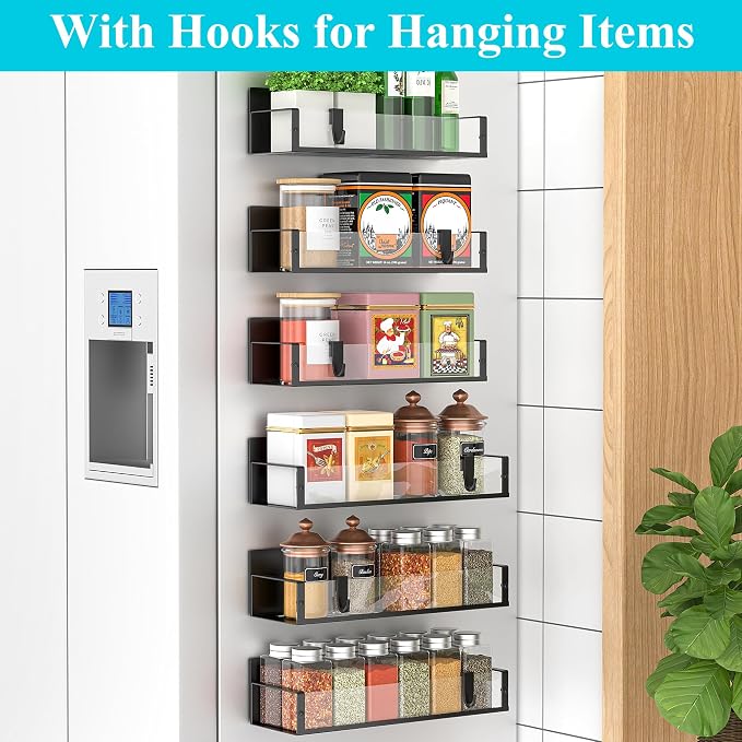 Metal Magnetic Spice Rack for Refrigerator Clear, 6 Pack | Magnetic Shelves Heavy Duty for Fridge in Kitchen, Seasoning Storage Organizer, For Oven Washer and Dryer, For Heavier Items