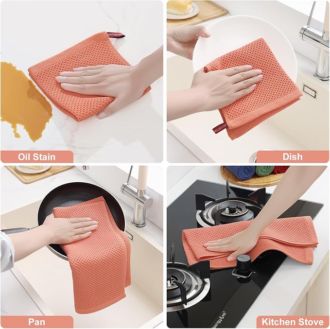 Homaxy 8 Pack 100% Cotton Kitchen Towels and Dishcloths Set, Coral | 12 x 12 Inches and 13 x 28 Inches Kitchen Towels Set, Ultra Soft Absorbent Dish Cloths for Washing Dishes