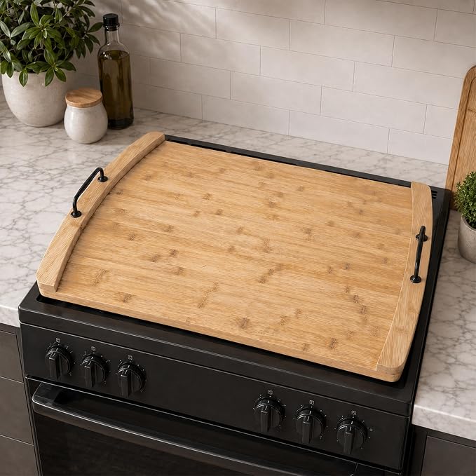 DHARANA Gas Electric Stove Top Cover Wooden Board Burner Glass RV Stovetop | Bamboo Noodle Boards 29*22*1.26