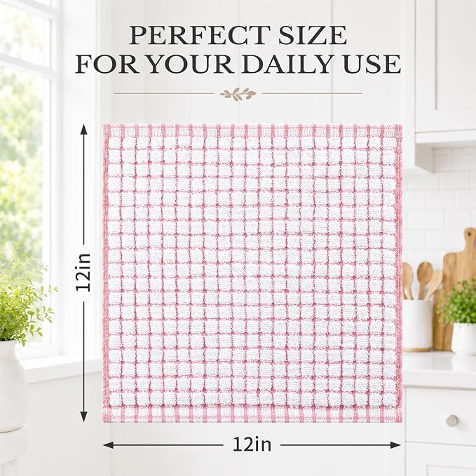 Homaxy 12 Pack Terry Kitchen Dish Cloths, 12"x12", Black/Grey/Pink/Brown | Super Soft and Absorbent Dish Rags, Quick Drying Reusable Dish Towels for Washing Dishes