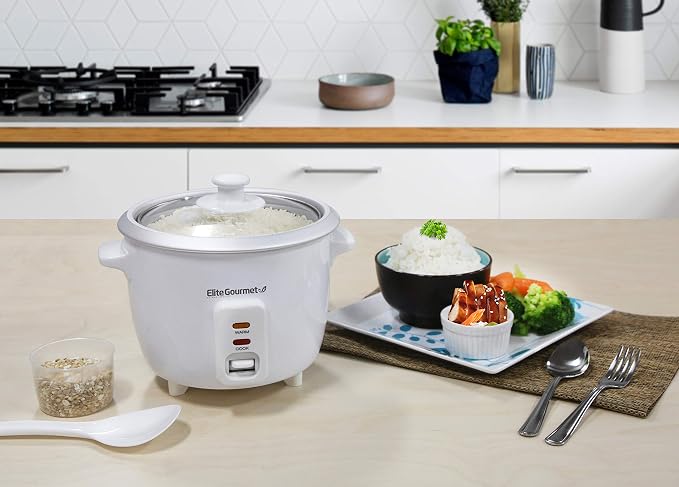 Elite Gourmet ERC-003 Rice Cooker, Keep Warm, White, 6 Cups Cooked | 3 Cups Uncooked - Also Makes Soups, Stews, Grains and Hot Cereals for Versatile One-Pot Meals