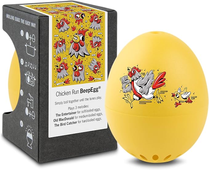 Chicken Run BeepEgg – Egg Timer for Boiling Eggs – Musical Egg Cooker for Soft, Medium, Hard Boiled Eggs – Food Safe – Singing Floating Egg Timer – Egg Cooker for 3 Levels of Doneness - Brainstream