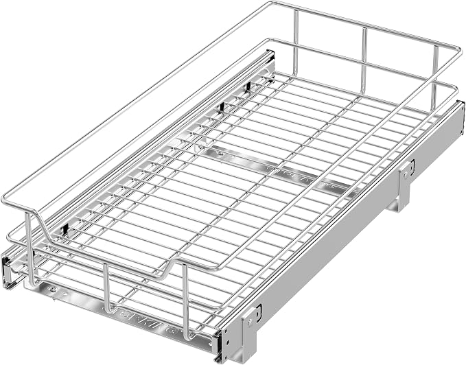 Pull Out Cabinet Organizer 11" W X 22" D, Chromed, Full Slide Out Drawers | For Kitchen Organizers and Storage, Pull Out Drawers For Cabinets Capacity Heavy Duty Caddy, Cabinet Shelves, Bathroom Pantry