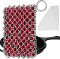 Herda 316L Cast Iron Scrubber Cleaner, Large Cast Iron Chain Mail Scrubber | Chainmail Scrubber for Cast Iron Cleaning, Skillet, Pan, Pot, Wok,Dutch Oven,Chainmail Scrubber Sponge Cleaning Kit-Red