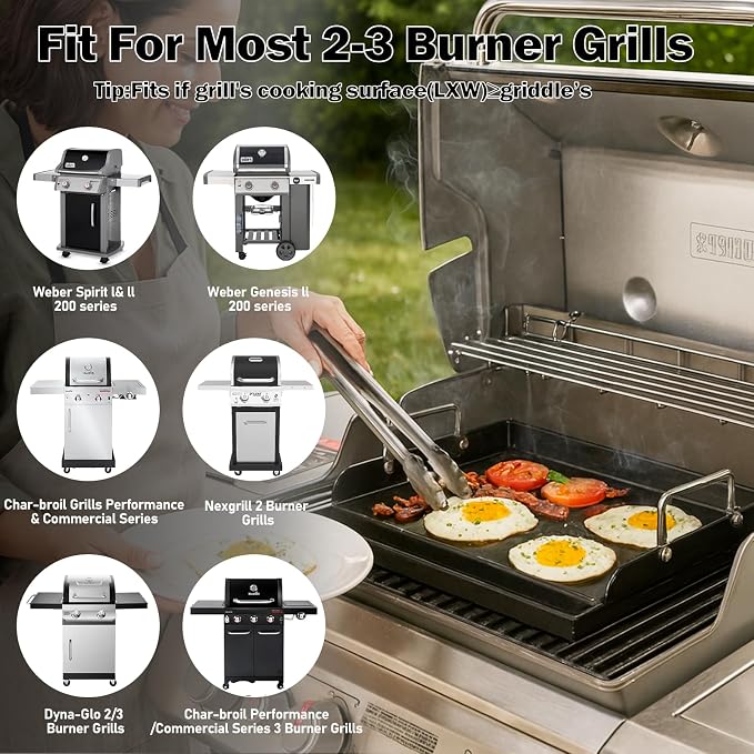 QuliMetal 17 x 13 Inch Cast Iron NanoCeramic Griddle for Gas Grills | Pre-seasoned flat-top griddle with nano ceramic nonstick coating for gas grills, charcoal grills and stove tops