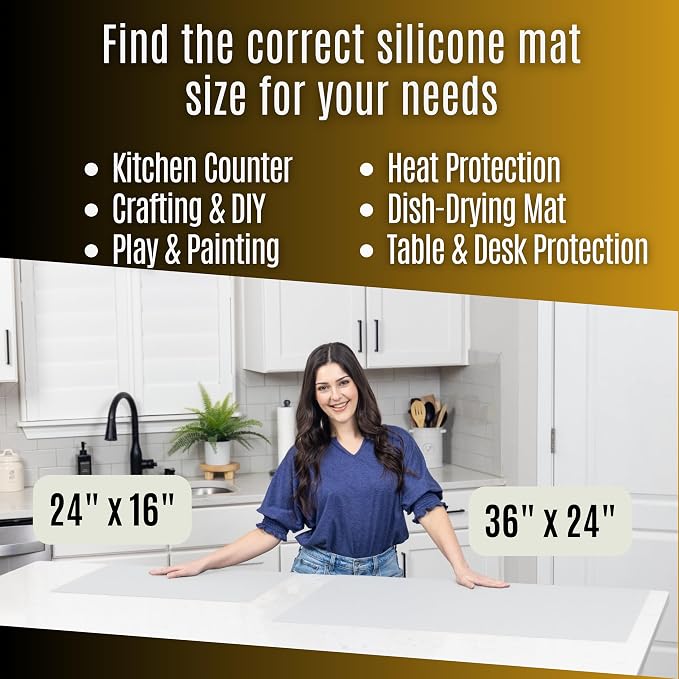 Silicone Mat for Kitchen Counter with "Edge Protection" – Quartz Countertop Protector Mats – Silicone Heat Resistant Mat – No Folds or Wrinkles – 1.5mm Thick, 24"x16", Translucent