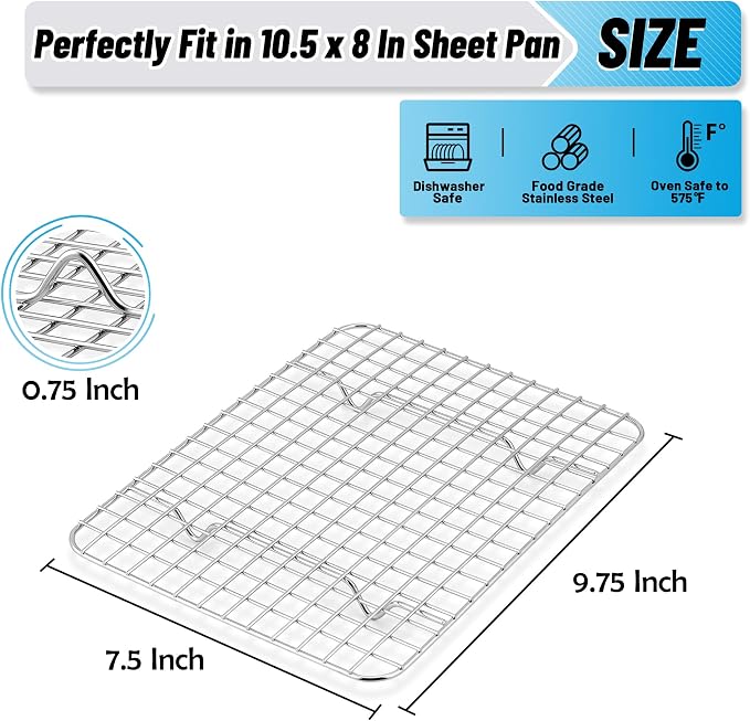 TeamFar Cooling Rack, 9.75”x7.5” Stainless Steel Baking Grid Wire Rack | Small Roasting Grilling Cooking Racks for Cookie Cake Bread, Fit Toaster Oven Pan for Christmas Party, Dishwasher Safe- 2PCS
