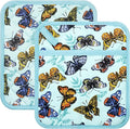 Pot Holders Set of 2 Heat Resistant 480℉ Kitchen 100% Cotton | Comfortable Lining Printing Butterfly Flower Women Men Home Cooking Baking Microwave BBQ Gift (Butterfly potholders)