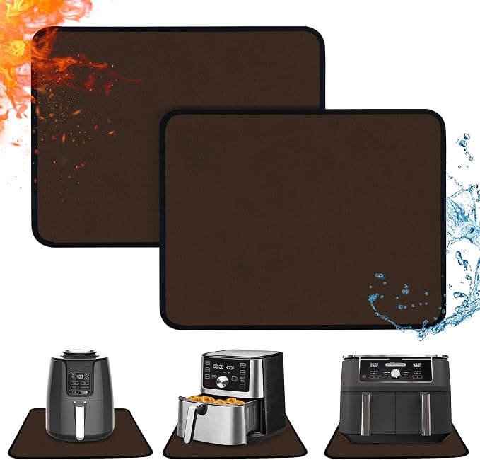 2 PCS Heat Resistant Mats for Countertop Air Fryer, 20x16in, Brown | 1022 ℉ Fireproof mat, air fryer accessories for ninja, cosori, waterproof hot pads for kitchen toaster, oven, coffee maker