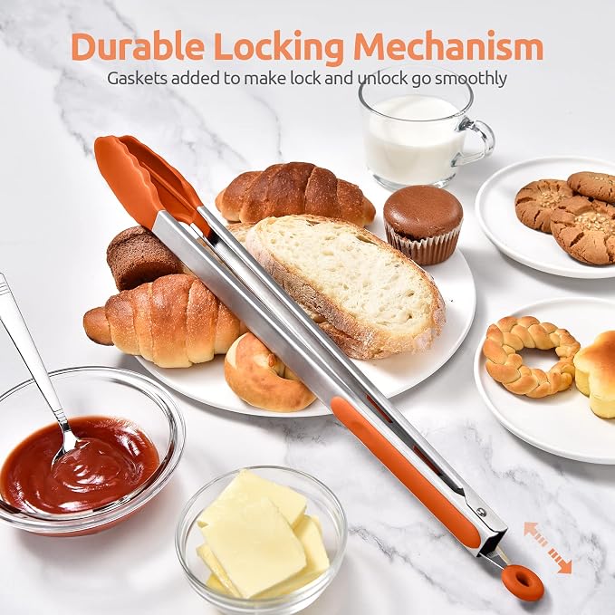 U-Taste Kitchen Tong for Cooking, 600ºF Heat-Resistant Tps, 16in/Orange | Extra Long BBQ Tongs, Large Tong for Grilling/Grabbing, Big Thong with Nonstick Silicone Tps & 18/8 Stainless Steel Handle