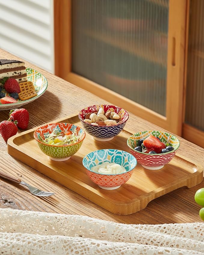 Metahom Ceramic Dipping Bowls, 4 Oz Small Colorful Bowl Set of 6, 3.5 Inch | Little Bowls for Soy Sauce, Salad Dressing, Condiments, Side Dishes, Charcuterie Boards, Microwave & Dishwasher Safe