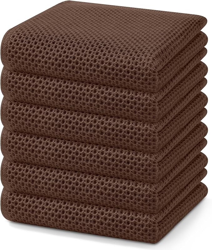Homaxy 100% Cotton Waffle Weave Kitchen Dish Towels 6-Pack, Coffee | 13 x 28 Inches, Ultra Soft Absorbent Dish Towels, Quick Drying Cleaning Towels