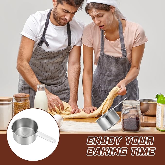 2 Pcs 1 Cup Stainless Steel Measuring Cup, Metal Measuring Cups (250ml, 8oz) Kitchen Gadgets Measure Scoop Dog Food Scoop for Wet and Dry Ingredients, Cooking, Baking, Dishwasher Safe