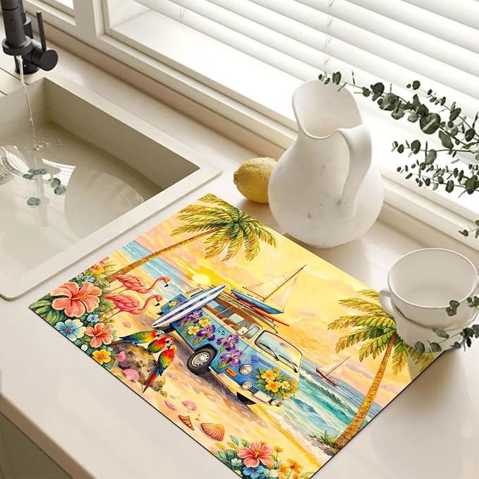 HOMETITUTE Summer Stove Top Cover 28x20 Beach Van Flamingo Heat Resistant