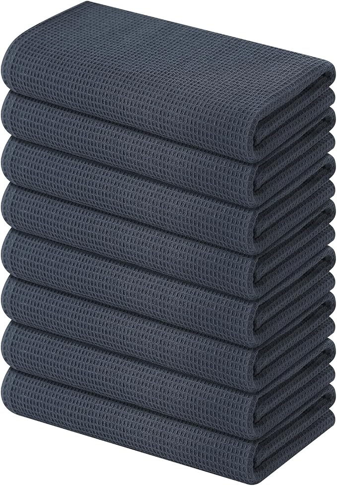Homaxy 100% Cotton Waffle Weave Kitchen Towels, 8 Pack, Dark Grey | Soft and Absorbent Dish Towels, 16 x 26 Inches Quick Dry Hand Towels