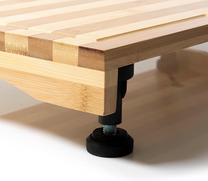 Ceaz Bamboo Cutting Board with Adjustable Legs - Raised Stovetop Cover, Wood Chopping Butcher Block with Juice Grooves for Kitchen, RV, Camper - Complete with Silicone Food Covers