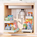EVERIE Height Adjustable 2 Tier Metal Pull Out Slide Shelf Organizer for Framed or Frameless Under Sink Cabinets in Kitchen, Bathroom, with Snap-on Top Tray (White, 2 Sets)