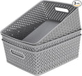 MaxGear 3 Pack Plastic Storage Baskets, Large, Grey | Durable Woven Plastic with Built-In Handles, Suitable for Shelves, Closets, Cabinets, Bathrooms and Offices