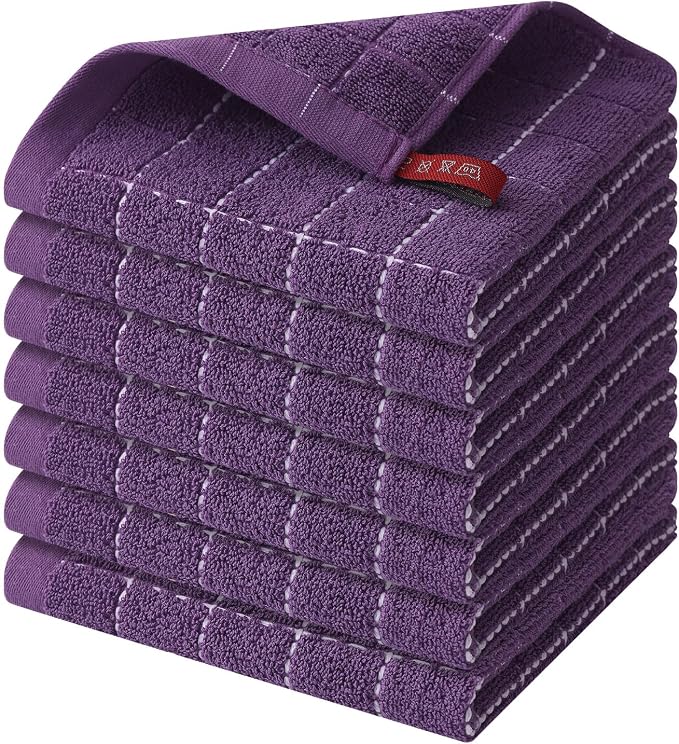 Homaxy 100% Cotton Terry Kitchen Dish Cloths, 7 Pack, Purple | Ultra Soft and Absorbent Dish Towels for Kitchen, Suitable for Drying and Washing Dishes