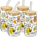 DWTS DANWEITESI Glass Cups with Lids and Straws with Design 4 pcs（Daily Reminder）,Clear Glass Cups 16 oz-Glass Tumbler,Cute Design Glass Iced Coffee Cups Mental Health Positive 480ml