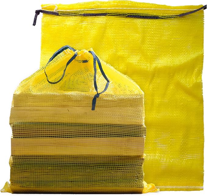 Mesh Firewood Bags 22"×24" Crawfish Sacks, Firewood Bags for Selling, Onion Bag Storage Potato Sacks Mesh Wood Bag Bulk, Yellow (Pack of 10)