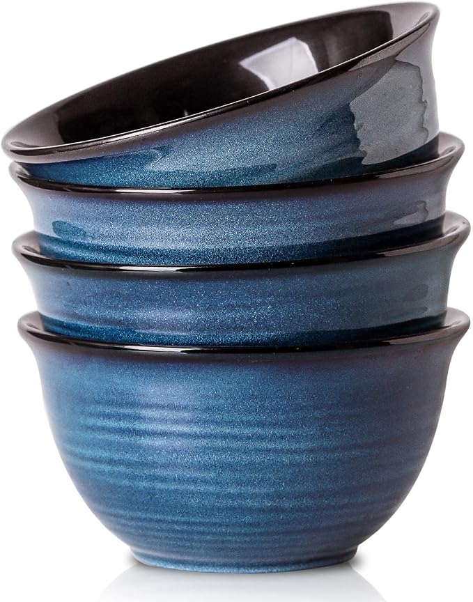 Hasense Ceramic Soup Bowls Set of 4, 40 Ounce Large Cereal Bowls for Kitchen, 7 Inch Serving Bowls for Salad Pasta Ramen Pho Popcorn, Dishwasher Microwave Safe, Navy Blue