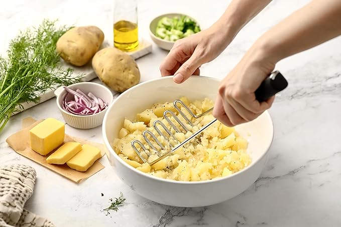 Spring Chef Stainless Steel Potato Masher, Heavy Duty Mashed Potato Smasher | Fruit & Food Smasher For Avocado, Banana, Eggs - Bean Smasher Tool - Durable Metal Mashing Kitchen Tool, Dishwasher Safe