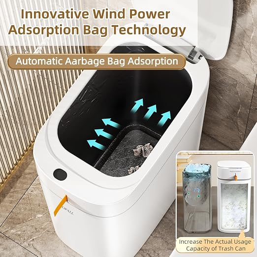 MOPALL 3.5 Gallon Motion Sensor Bathroom Trash Can with Automatic Lid | Air-Suction Bag System, Dog-Proof Design, Anti-Tip Base, Ideal for Bathroom, Bedroom, Office & Small Spaces