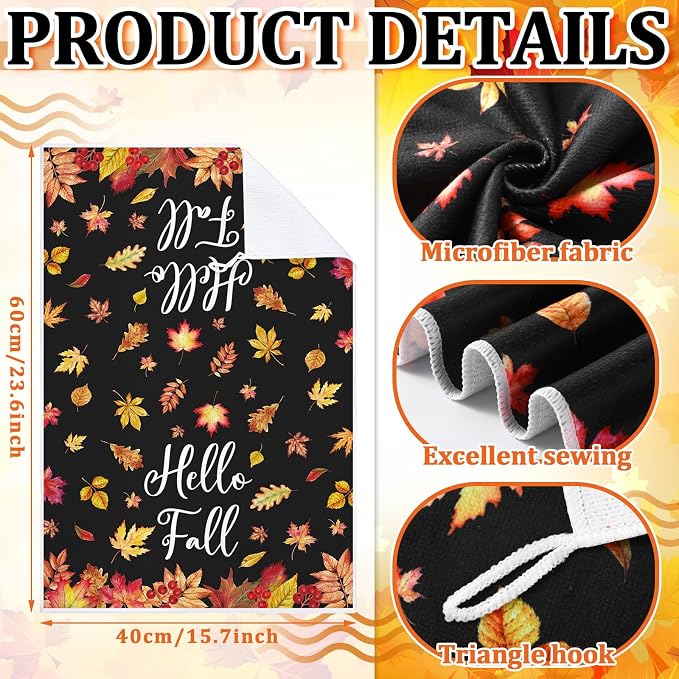 4 Pcs Fall Kitchen Towels Maple Leaves Hand Dish Towels Gift | Pumpkin Orange Fall Decor Absorbent Fast Drying Tea Cloth Housewarming Gift for Thanksgiving Autumn Cooking Kitchen Bathroom