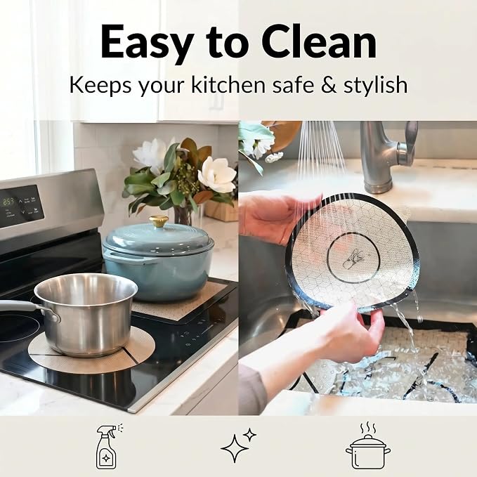 Induction Cooktop Mats - Silicone Stove Cover, Stove Mat 2 Pack 9.4”(24cm) | Scratch Protector for Magnetic Stove, Non-Slip Pads for Pots and Pans, Protects Induction Stove from Spills and Scratches