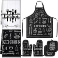 7 Pcs Kitchen Towels Oven Mitt and Pot Holder Apron Kitchen Decor Birthday Party Gifts (Cooking Meal Theme)