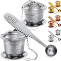 Tea Infuser Set of 2 with Tea Scoop & Drip Trays - 304 Stainless Steel Ultra Fine Mesh Loose Leaf Tea Strainer, Reusable Tea Steeper Basket for Rooibos, Green, Black, Herbal & Oolong Tea, etc