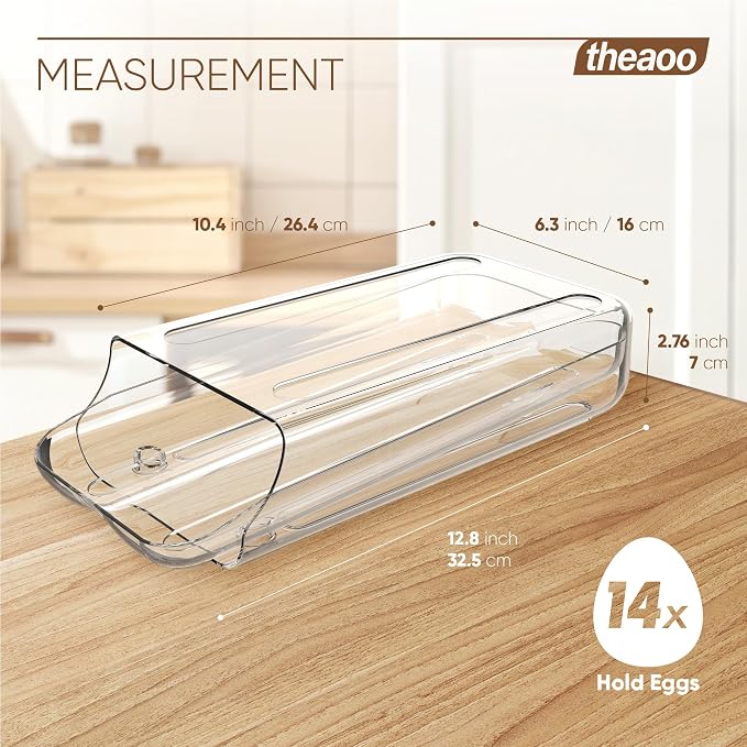 theaoo Egg Holder for Fridge, Automatic Rolling Egg Container, Clear, 1Pack | Quick Removable Inner Tray For Easy Egg Loading. Stackable Egg Dispenser For Refrigerator Storage and Organization